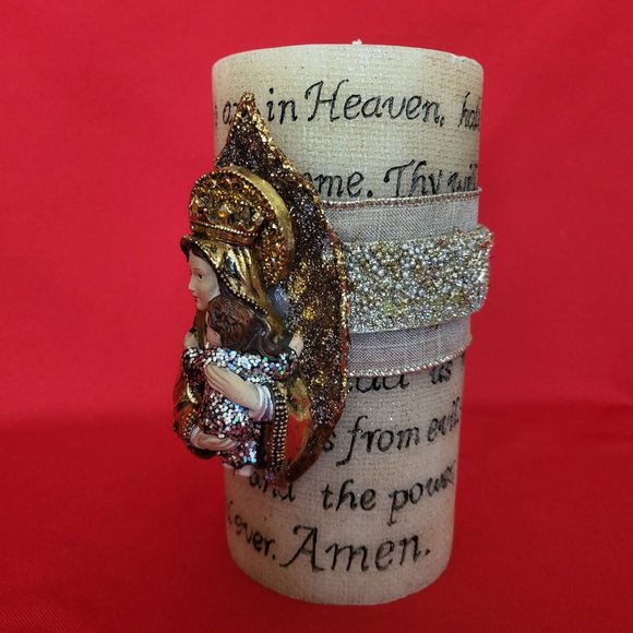 Unscented Candle Mary and Jesus Accent Our Father Engraved - Picture 3 of 12